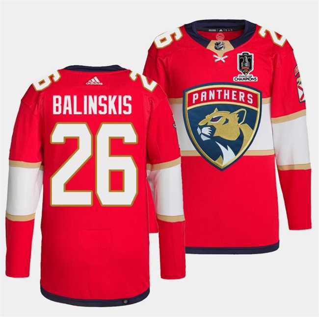 Men%27s Florida Panthers #26 Uvis Balinskis Red Home 2024 Stanley Cup Champions Stitched Jersey Dzhi